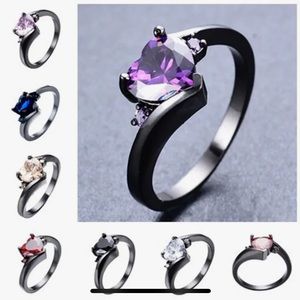 Heart Shaped Purple/Pink/Cream Cubic Zirconia Black Gold Ring Jewelry Size 9/6